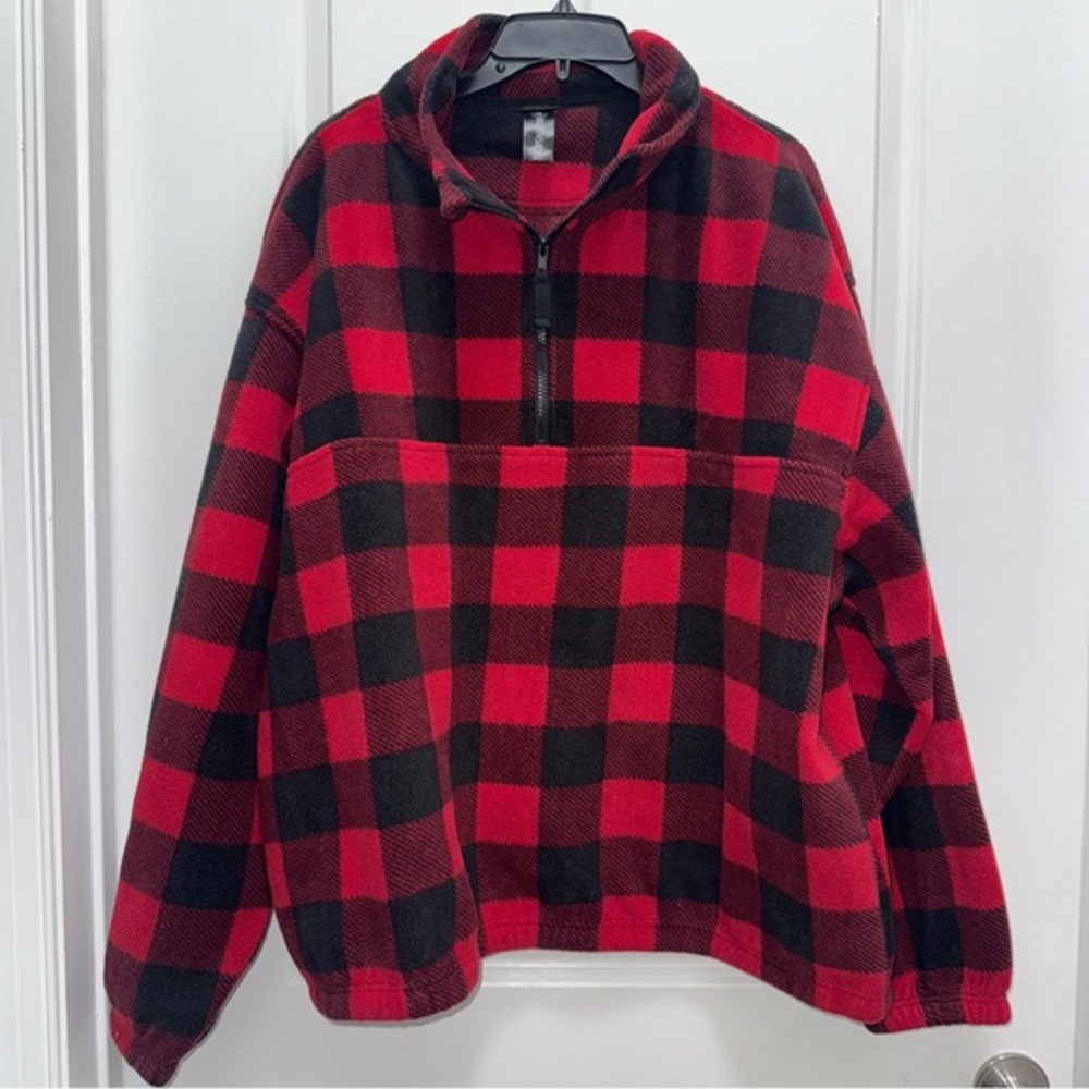 Burnside Buffalo Check Red & Black Quarterzip Fleece Pullover
